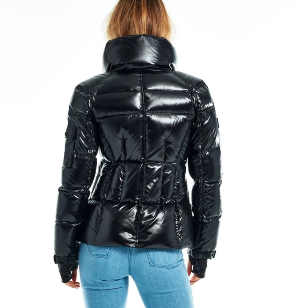 SAM. Shiny Black Puffer Jacket with High Collar size small - Picture 2 of 13
